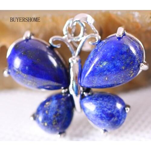 Men Women Jewelry Gift Natural Blue Lapis Stone Bead Animal Butterfly Pendant For Necklace 1Pcs K462