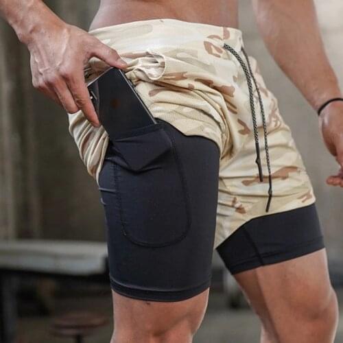 2 in 1 Running Fitness Sports Camouflage Shorts Men Summer Quick Dry Stretch Breathable Outdoor Hiking Army Fans Tactical Shorts