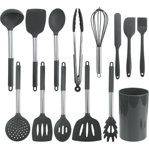 Silicone Kitchen Utensils Set Cooking Heat Resistant Non-stick Silicone Utensil set with Stainless Steel Handle BPA-Free