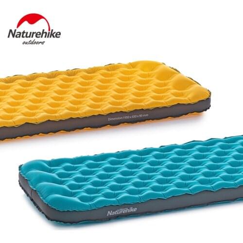 Naturehike New Trachea Support Single Thicken Inflatable Cushion 20D Nylon Double Valve Camping Moisture-proof Pad Portable Mat