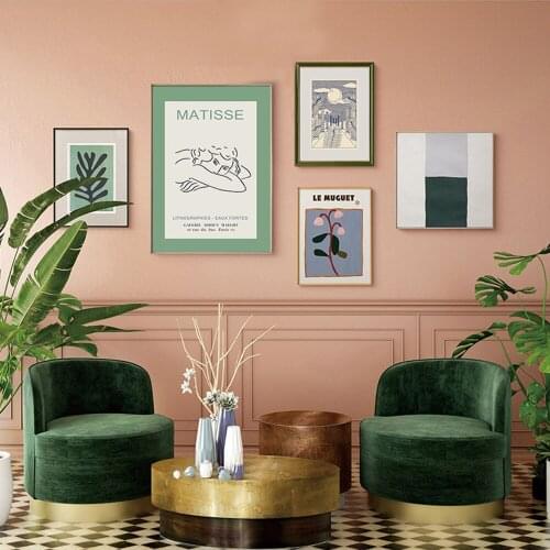 New Nordic Modern Living Room Art Retro Abstract Figure Line Leaf Poster Canvas Painting Wall Art Picture Home Decoration