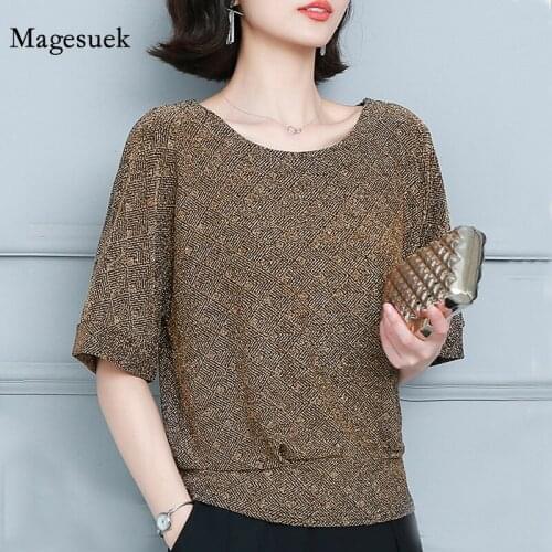 Plus Size New Shiny Sequin Blouse Glitter Shirt Red Golden Shine Womens Blouses Tops Fashion Elegant Tunic Women Blouses 12853