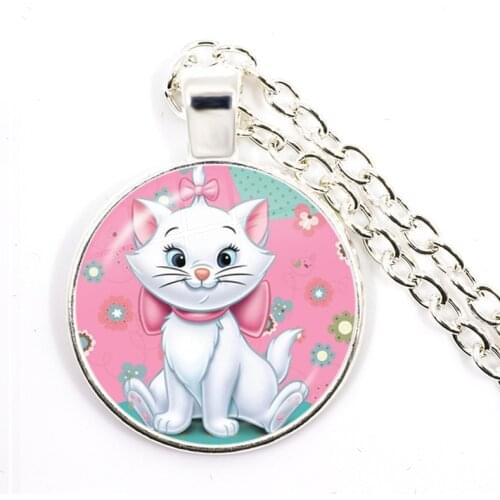 The Aristocats 25mm Glass Cabochon Necklace Fashion Jewelry Cute Marie Cat Anime Cartoon Pendant For Women Men Kids Gift