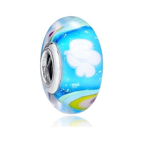 Genuine 925 Sterling Silver Iridescent Rainbow Charm Murano Glass Beads Fits for Pandora Bracelet Fashion Jewelry Women Gift