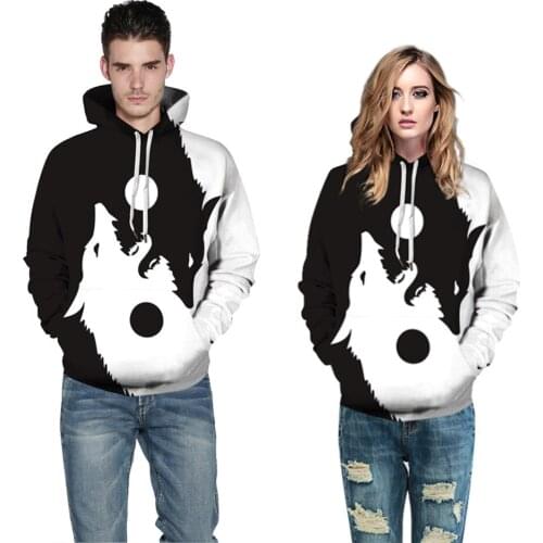 Size S-3XL 3D Yin Yang Wolf Fire Hoodies Hooded Sweatshirt Women Men Pullover Male Female Harajuku Sportswear Hip Hop Hoodie