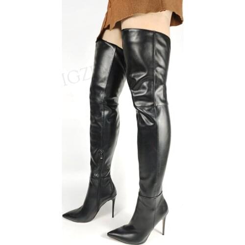 DOBANER Women Over Knee Boots Zip Stiletto High Heels Thigh High Boots Donne Stivali Ladies Black Shoes Woman Plus Size 42 43 45