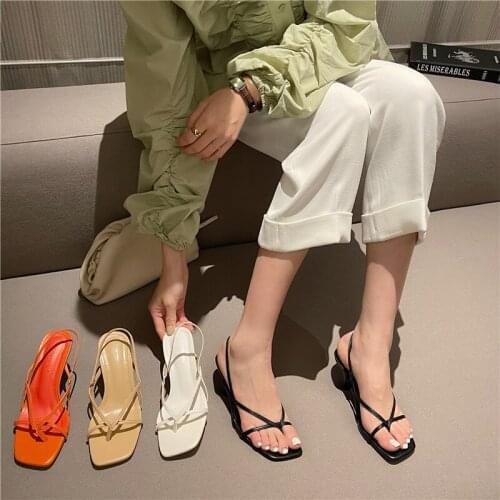 Summer High Heels Flip Flop Gladiator Style Open Toe Slingback Ladies Stiletto All-Match Slip-On Back Strap Concise Solid Shoes
