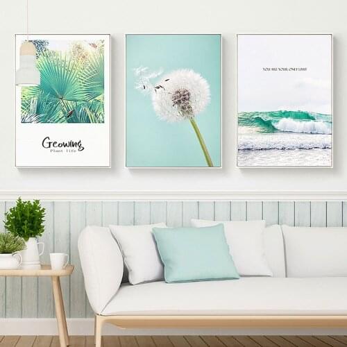 Nordic Modern Simple Hipster Green Vegetation Creative English Triple Landscape Painting Living Room Decorative Painting Mural