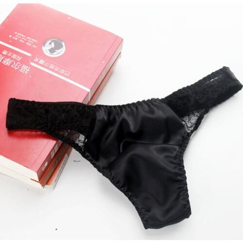 Sexy Real Silk Panties T Thong Lingerie Lace Seamless 95% Mulberry Silk Satin G Strings M L XL XXL Free Shipping