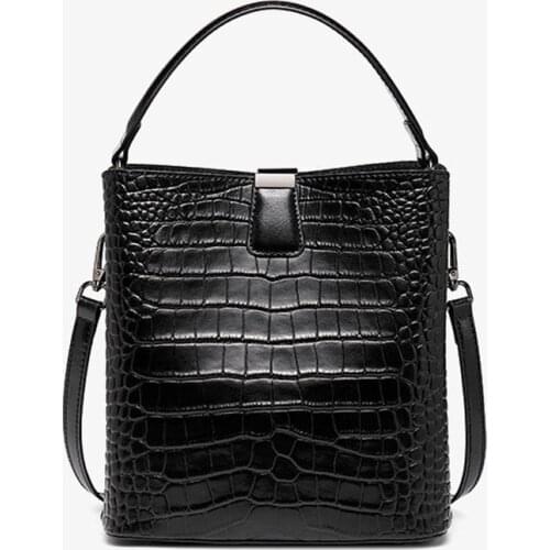 New Alligator Pattern Cowhide Leather Bucket Bag Green Blue Women Shoulder Bag 2 Straps Small 20cm Elegant Office Girl Handbag