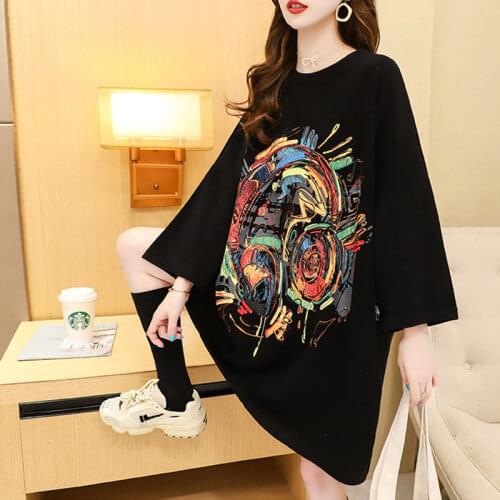 Western European Large Version Of Womens Mid Long 2021 Early Spring New Korean Loose And Versatile Lazy Style Top Sweatshirt