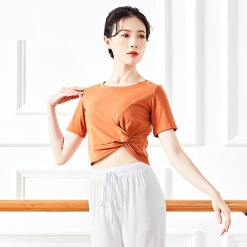 Women Latin Dance Exercise Cloths Female Adult Dance Clothing Sexy Navel Round Neck Short Sleeve Top Latin Performance Clothing