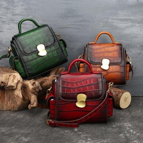 Johnature 2021 Summer New Genuine Leather Women Bag Vintage Alligator Hasp Nature Cowhide Handbag Casual Shoulder Messenger Bags