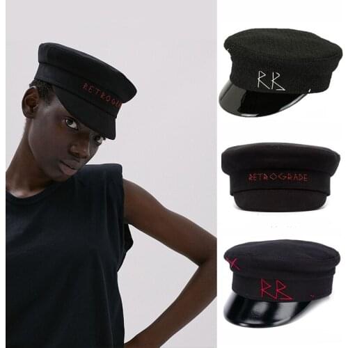 Women Autumn Hats Cotton Newsboy Caps Letter Genuine Leather Brim Flat Military Visor Caps XS-L