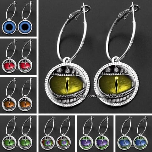 Dragon Eye Ball Women Hoop Earrings Evil Eye Dangle Earrings Cat Eye Round Glass Dome Drop Earring