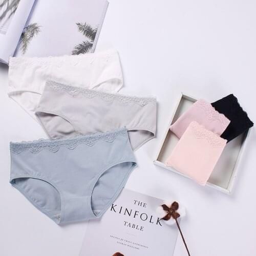 Ladies panties lace Japanese simple cotton mid-rise sexy triangle bottom pants women