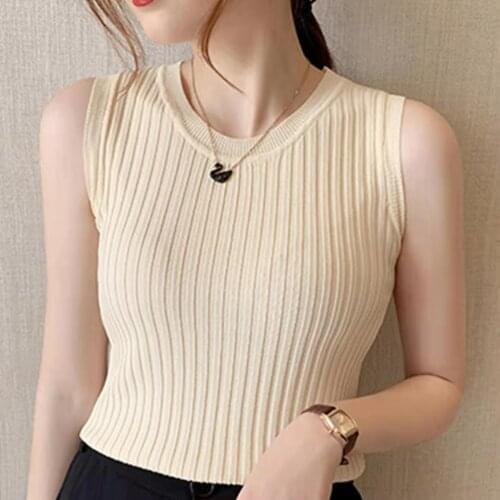Women Comfortable Tops Summer Camisole Solid Sleeveless Tank Top Casual Thin Knitted Vests
