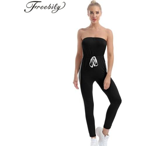 Women Girls One-piece Dancing Jumpsuit Gymnastics Dancewear Yoga Suit Gym Leotards Clothes Strapless Tube Top Jumpsuits Bodysuit
