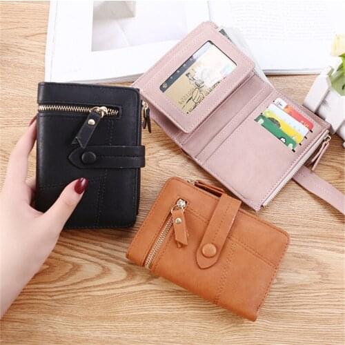 Womens Fashion Leather Wallet ID Card Holder Small Bi-Fold Zipper Wallet Coin Purse Card Case With ID Window