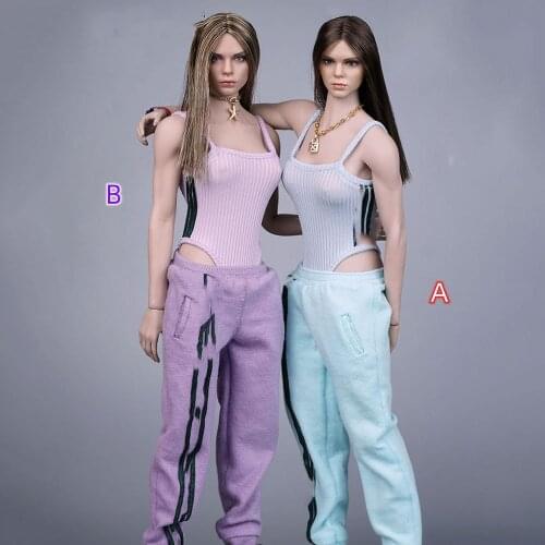 In Stock 1/6 Scale Sexy Female Figure Accessory Hip-hop Fishrmans Hat Sling Top Loose Harlans Leggings with Stripe Model