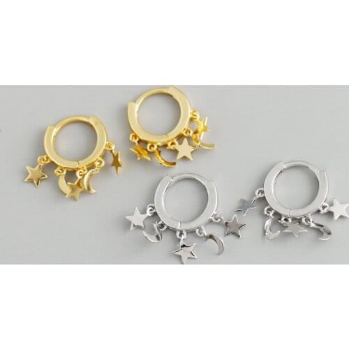 1Pair Diameter 12mm Piercing 925 Sterling Silver Earrings for Women 2020 Trend Jewelry Stars Moon Earrings Gifts to girlfriend