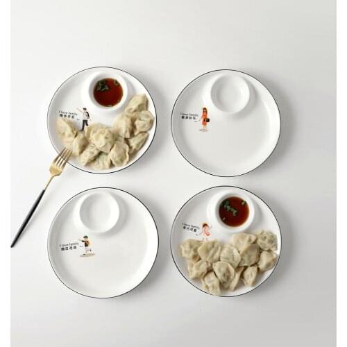 1pc Kitchen Ceramic Dish Sushi Plate Dumplings Bowl with Sauce Dish Tableware Dinner Plates Dessert Cake Fruit Tray Plate