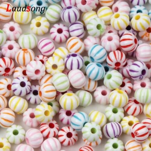 100Pcs 7mm Black/White Stripe Acrylic Spacer Beads Round Loose Beads Ball For Jewelry Making DIY Necklace Bracelet