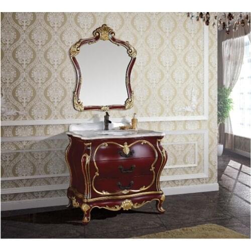 2017 Solid oak wood antique bathroom cabinet with sink and counter top and mirror cabinet bathroom furniture