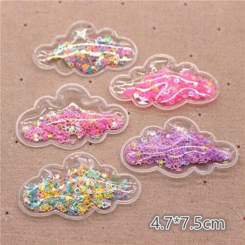 5pcs 4.7*7.5cm Cute Cloud Transparent Bling Sequin Flowing Patches Appliques for Kids Clip DIY Hair Clip Accessories