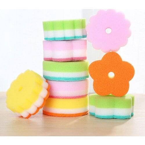 5Pcs Flower Shaped Sponge Brush Dishes Washing Multi-functional Kitchen Bathroom Cleaning Tools Replaceable
