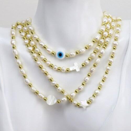 5 Pcs Eyes charms Necklace Freshwater Pearls Strand Necklace Strand Necklace Eyes Charms Jewelry Necklace Gift 90023