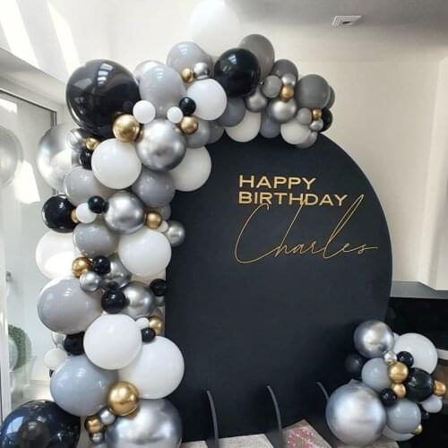92Pcs Black Grey Men' Balloon Garland Arch Kit Father' Day Chorme Silver Latex Globos Birthday Party Decorations Baby Shower Boy