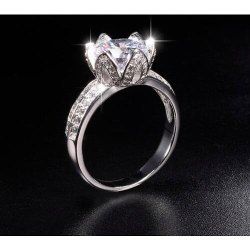Promotion!!! 8$ Real Solid 100% 925 Silver Lotus flower Rings Wedding Jewelry for Women 2ct Simulated Diamond Engagement Ring
