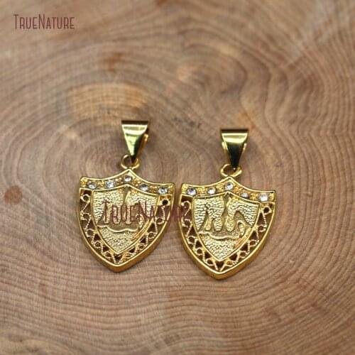 Islamic Style Pave White Rhinestone Beads Micro Gold Electroplated Allah Shield Shape Fine Pendant In 20*28 mm PM6966