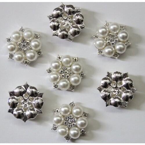 Free Shipping Wholesale 60pcs/lot 25mm Rhinestone Pearl Button With Shank Pearl Flower Shank Button Rhinestone Button BHP08022-2
