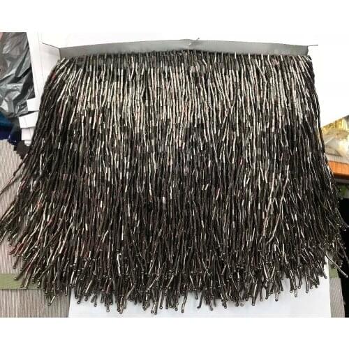 Hair beads Brown Handmade 15cm wide beaded fringe trimming,5yard, about 270 beads threads/yard SGTM7