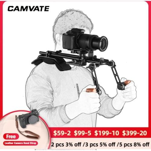 CAMVATE Pro Shoulder Mount Rig With Manfrotto QR Baseplate & Adjustable Rosette Wooden Grip & Lens Support For DSLR Camera 2020
