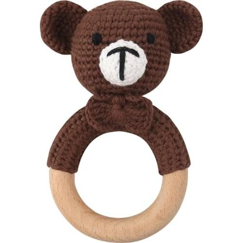 Baby Wooden Teether DIY Crochet Animal Rattle Infant Teething Nursing Soother 69HE