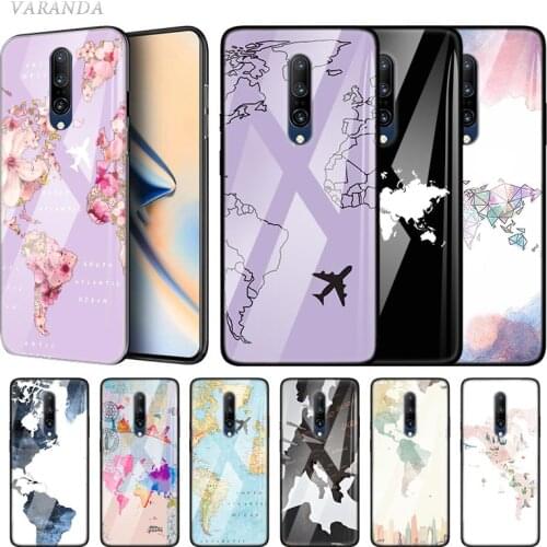 Travel World Map Glass Case For Oneplus Nord 8 7 7T Pro 5G Tempered Cover One Plus 8Pro 7Pro 7TPro Mobile Coque Capas