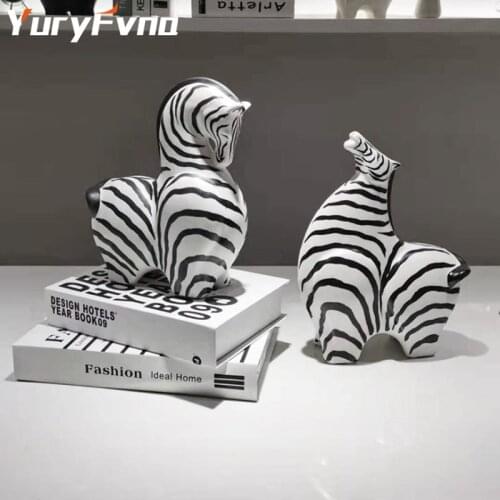 YuryFvna Nordic Creative Animal Figurines Ceramic Hand-painted Zebra Statue Living Room Home Decoration Desktop Accessories Gift