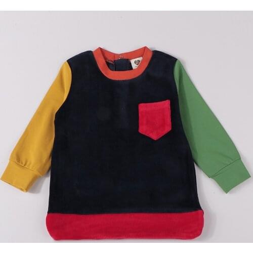 Top kds t-shirt long sleeves fashion outfit winter velour contrast pocket boy girls clothes autumn and winter children t-shirt