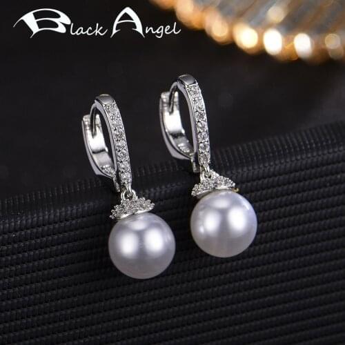 BLACK ANGEL Fashion Natural Freshwater Pearl Silver Crystal Romantic Heart Clip Earrings for Women Wedding Jewelry Earring Gift