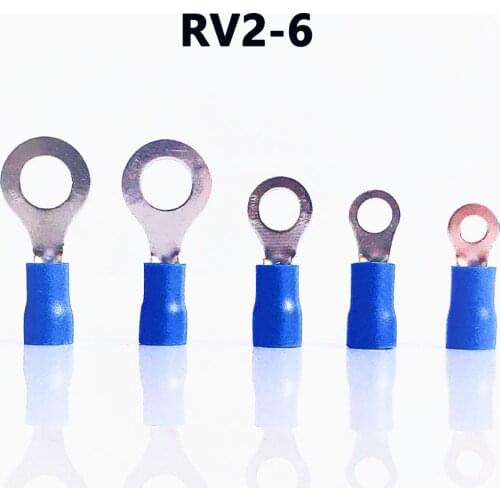 RV2-6 BLUE color Ring insulated terminal suit 1.5-2.5mm2 Cable Wire Connector cable Crimp Terminal 100PCS/Pack Free shipping