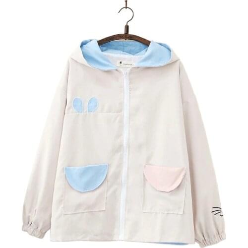 Japan Style Fun Cat Embroidery Hooded Jacket Student Girl Loose All-Match Windbreaker Jacket Top 2011984