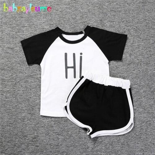 Summer Korean Kids Two Piece Fashion Baby Clothes Sets Cotton Child T-shirt+Shorts Children Toddler Girls Boys Clothing BC1663-1