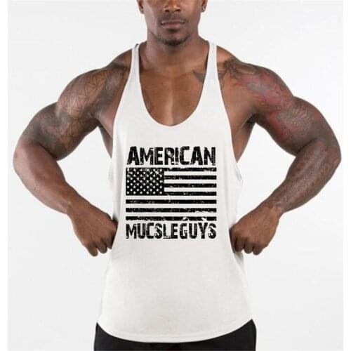 Fitness gyms tank tops men bodybuilding stringer singlet Male Brand clothing cotton striped undershirt printed USA flag
