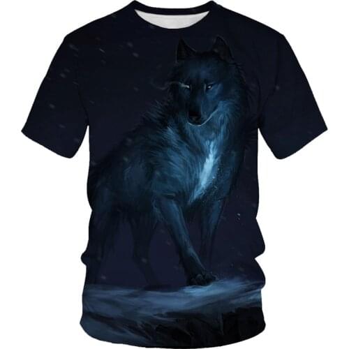 Fox and wolf fashion summer 3D printing mens short-sleeved T-shirt hip-hop pattern street clothes loose casual round neck shirt