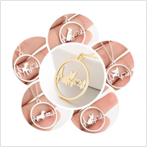 Cartoon Dog Pendant Necklace for Women Chihuahua Dachshunds Bull Terrier Jewelry Heartbeat Paw Choker Necklace Chain for Kids