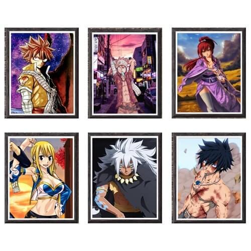 Set of 6 Fairy Tail Fan Art Erza Natsu Lucy Grey Acnologia Japanese Anime Canvas Art Prints Poster,Not Included Frame