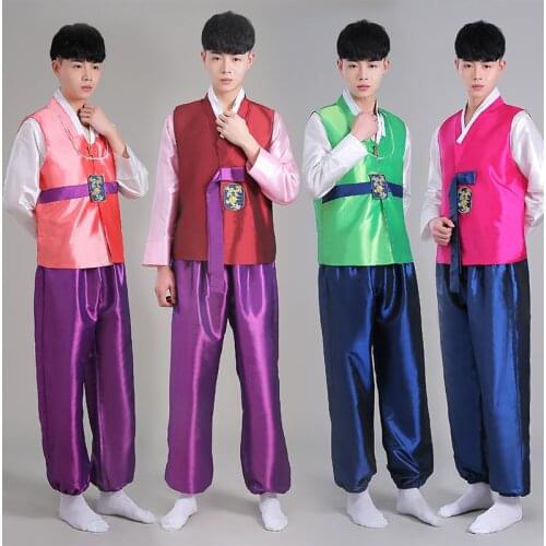 2016 New Korean Mens Traditional Korea Male Hanbok Palace Costume Ethnic Dance Performing Clothing